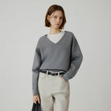 SIKN2181 Balloon V-neck Loose Fit Knit_Melange gray