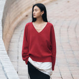 SIKN2181 Balloon V-Neck Loose Fit Knit_Red