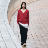 SIKN2181 Balloon V-Neck Loose Fit Knit_Red