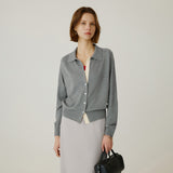 SIKN2183 Color-blocked Collar Knit Cardigan_Melange gray