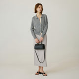 SIKN2183 Color-blocked Collar Knit Cardigan_Melange gray