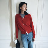 SIKN2183 Color Block Collar Knit Cardigan_Red