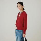 SIKN2183 Color Block Collar Knit Cardigan_Red