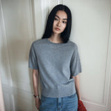 SIKN2184 Basic Round Neck Short Sleeve Knit_Melange gray