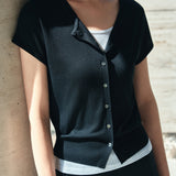 SIKN2185 Fluid Cap Sleeve Knit Cardigan_Black