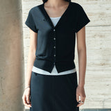 SIKN2185 Fluid Cap Sleeve Knit Cardigan_Black