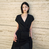 SIKN2192 Draped Wrap Knit Top_Black