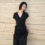SIKN2192 Draped Wrap Knit Top_Black