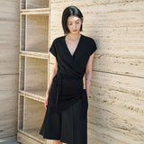 SIKN2192 Draped Wrap Knit Top_Black