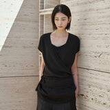 SIKN2192 Draped Wrap Knit Top_Black