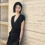 SIKN2192 Draped Wrap Knit Top_Black