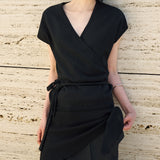 SIKN2192 Draped Wrap Knit Top_Black