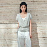 SIKN2192 Draped Wrap Knit Top_Olive Gray