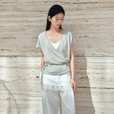 SIKN2192 Draped Wrap Knit Top_Olive Gray