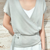 SIKN2192 Draped Wrap Knit Top_Olive Gray