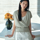 SIKN2192 Draped Wrap Knit Top_Olive Gray