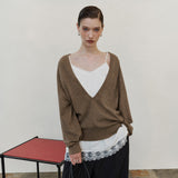 SIKN2202 Soft Wool Deep V-Neck Knit_Brown