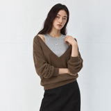 SIKN2202 Soft Wool Deep V-Neck Knit_Brown