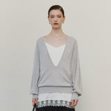 SIKN2202 Soft Wool Deep V-Neck Knit_Light gray