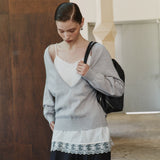SIKN2202 Soft Wool Deep V-Neck Knit_Light gray