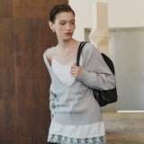 SIKN2202 Soft Wool Deep V-Neck Knit_Light gray