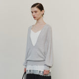 SIKN2202 Soft Wool Deep V-Neck Knit_Light gray