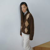 SIKN2210 Argyle Knit Cardigan_Brown