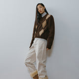 SIKN2210 Argyle Knit Cardigan_Brown