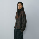 SIKN2216 Indian Jacquard Zip-Up Knit_Brown