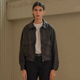 SIOT4022 Italian Lambskin Washing Bomber JK_Dark brown