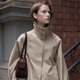 SIOT4152 High Neck Half Trench Coat_Camel Beige
