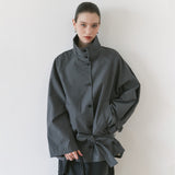 SIOT4202 Oversized High-Neck Belted Jacket_Charcoal