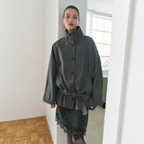 SIOT4202 Oversized High-Neck Belted Jacket_Charcoal