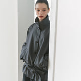SIOT4202 Oversized High-Neck Belted Jacket_Charcoal