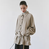 SIOT4203 Oversized Fluid Belted Jacket_Ash beige