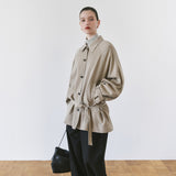 SIOT4203 Oversized Fluid Belted Jacket_Ash beige
