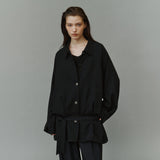 SIOT4203 Oversized Fluid Belted Jacket_Black