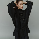 SIOT4203 Oversized Fluid Belted Jacket_Black