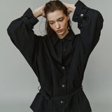 SIOT4203 Oversized Fluid Belted Jacket_Black