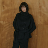 SIOT4228 Wool Belted Half Coat_Melange black