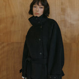 SIOT4228 Wool Belted Half Coat_Melange black