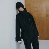 SIOT4228 Wool Belted Half Coat_Melange black