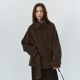 SIOT4228 Wool Belted Half Coat_Brown