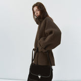 SIOT4228 Wool Belted Half Coat_Brown