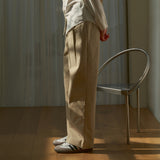 SIPT7068 Two tuck wide chino pants_Beige