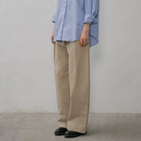 SIPT7151 Curved Single Pleat Chino Pants_Beige