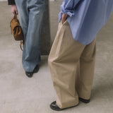 SIPT7151 Curved Single Pleat Chino Pants_Beige