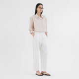 SIPT7157 Semi Curved Crop Slacks_White