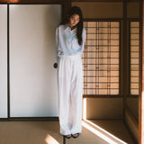 SIPT7163 Washed Half-Banding Slacks_White