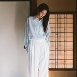 SIPT7163 Washed Half-Banding Slacks_White